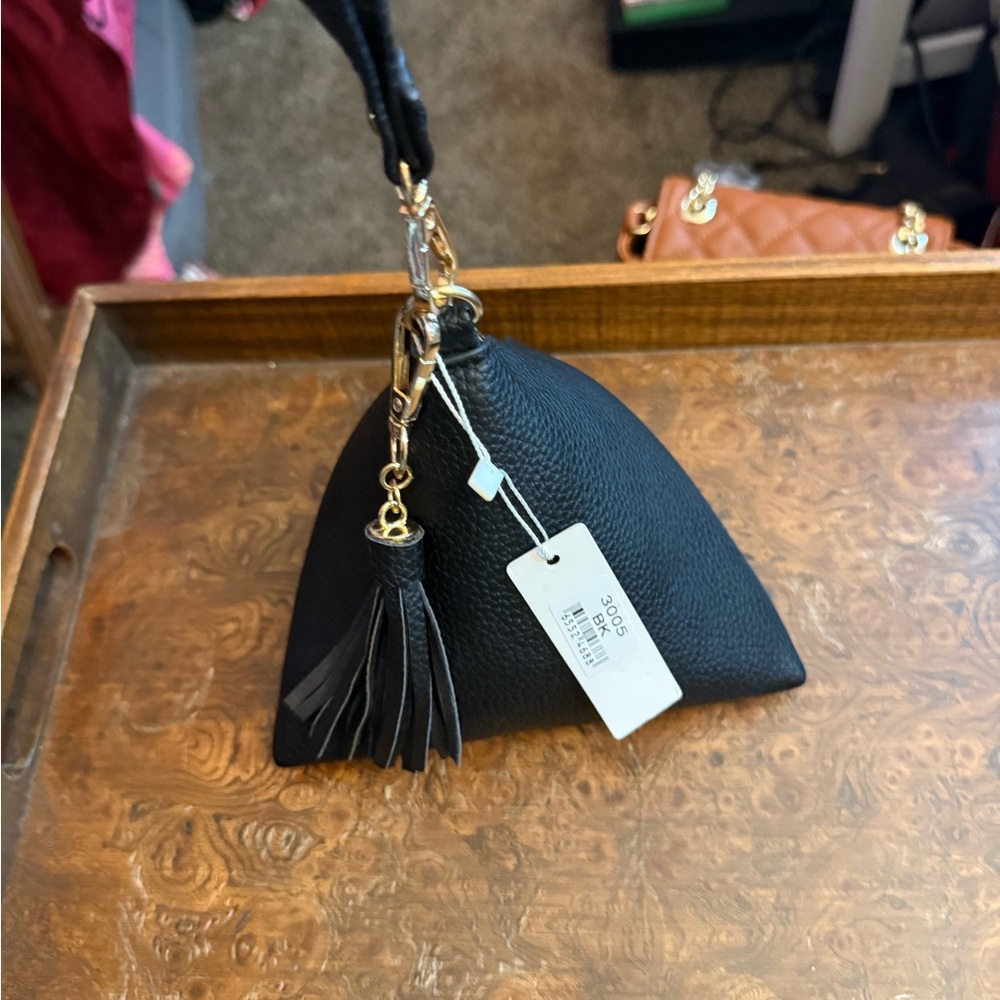 Elegant Black Leather Tassel Bag
